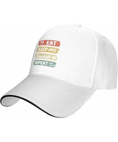 Eat Sleep Baseball Repeat Hat Funny Baseball Cap for Men Women Gift for Baseball Player Black White $11.00 Baseball Caps