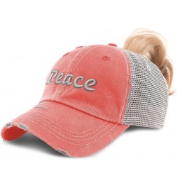 Womens Ponytail Cap Peace Style B Cotton Distressed Trucker Hats Coral $14.50 Baseball Caps