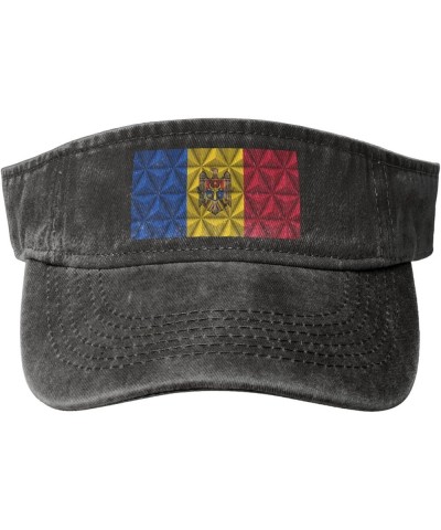 Flag of Moldova with Polygon Effect Sun Visor Hats for Women Men Adjustable Cotton Sun Hat Golf Cap Black $10.98 Sun Hats