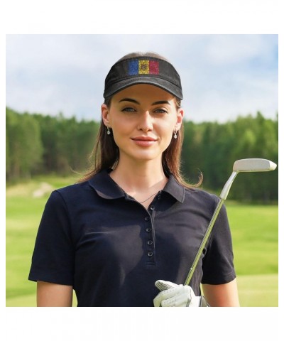 Flag of Moldova with Polygon Effect Sun Visor Hats for Women Men Adjustable Cotton Sun Hat Golf Cap Black $10.98 Sun Hats