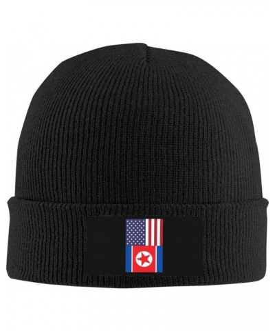 America North Korea Friendship Flag Cozy Knitted Beanie Hat - Stylish Winter Headwear Acrylic Ideal for All Ages Black $11.34...