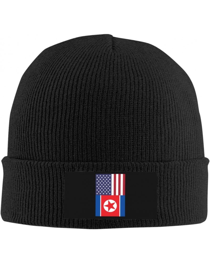 America North Korea Friendship Flag Cozy Knitted Beanie Hat - Stylish Winter Headwear Acrylic Ideal for All Ages Black $11.34...