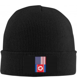 America North Korea Friendship Flag Cozy Knitted Beanie Hat - Stylish Winter Headwear Acrylic Ideal for All Ages Black $11.34...