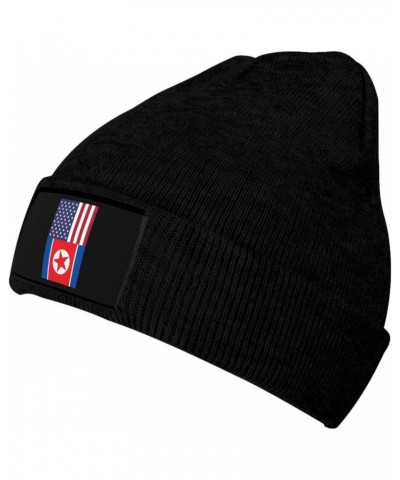 America North Korea Friendship Flag Cozy Knitted Beanie Hat - Stylish Winter Headwear Acrylic Ideal for All Ages Black $11.34...