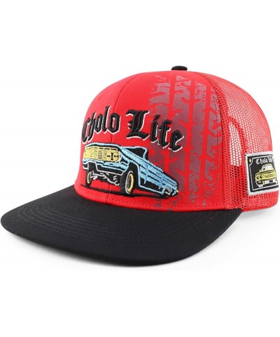 6 Panel Cholo Life 3D Embroidered Flatbill Mesh Back Cap Red Black $12.50 Baseball Caps