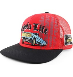 6 Panel Cholo Life 3D Embroidered Flatbill Mesh Back Cap Red Black $12.50 Baseball Caps