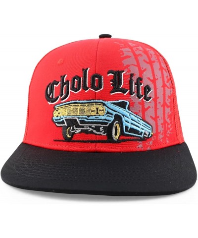 6 Panel Cholo Life 3D Embroidered Flatbill Mesh Back Cap Red Black $12.50 Baseball Caps