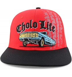 6 Panel Cholo Life 3D Embroidered Flatbill Mesh Back Cap Red Black $12.50 Baseball Caps