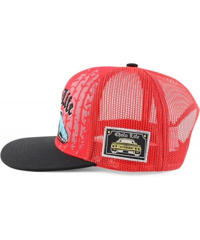 6 Panel Cholo Life 3D Embroidered Flatbill Mesh Back Cap Red Black $12.50 Baseball Caps