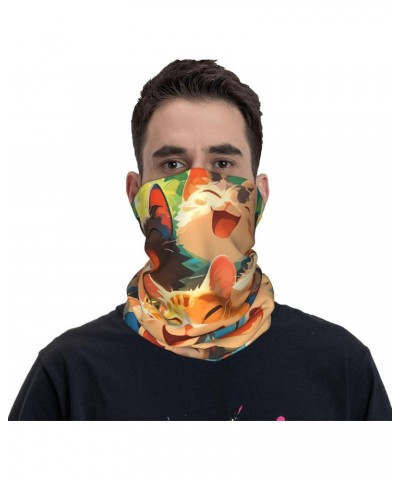 Happy Fun Cats Cartoon Neck Gaiter Balaclava For Women Men Face Mask Bandana Headband Headwear Scarf $16.67 Balaclavas