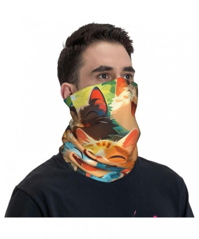 Happy Fun Cats Cartoon Neck Gaiter Balaclava For Women Men Face Mask Bandana Headband Headwear Scarf $16.67 Balaclavas