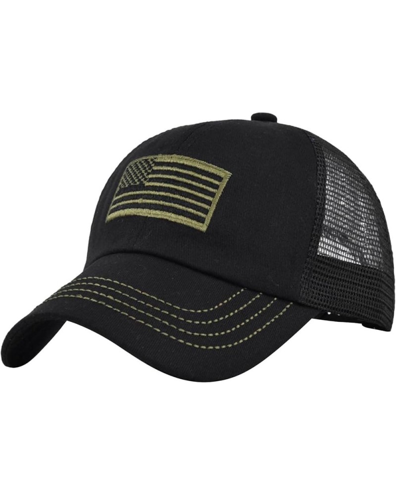 Mesh Breathable Baseball Cap for Mens and Womens USA Flag Embroidered Caps Unisex Casual Adjustable Hat Black $6.14 Sun Hats