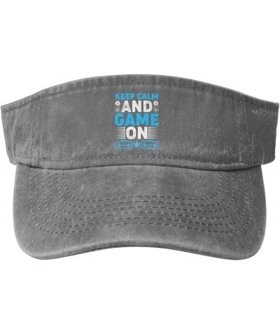 Keep Calm and Game On Sun Visor Hats for Women Men Sun Hat Vintage Golf Hat Adjustable Baseball Cap Gray $12.63 Visors