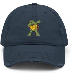 Turtle Dabbing Distressed Hat | Fun Dabbing Embroidered Distressed Dad Cap | Gift for Turtle Enthusiast Navy $15.90 Skullies ...