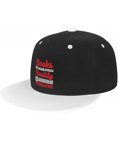 Books Because Reality is Overrated Baseball Cap for Men Women Snapback Hat Adjustable Flat Bill Hats White $9.89 Baseball Caps