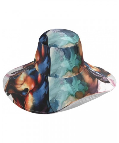 Wide Brim Sun Hat Doberman-Rottweiler-Watercolor Foldable Beach Hat Bucket Hat Black $14.60 Sun Hats