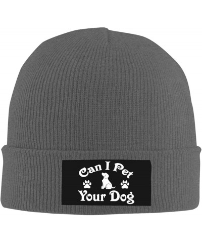 Can I Pet Your Dog Cuffed Beanie Hat Winter Warm Soft Acrylic Men's Knit Hats Skull Cap Deep Heather $11.68 Skullies & Beanies