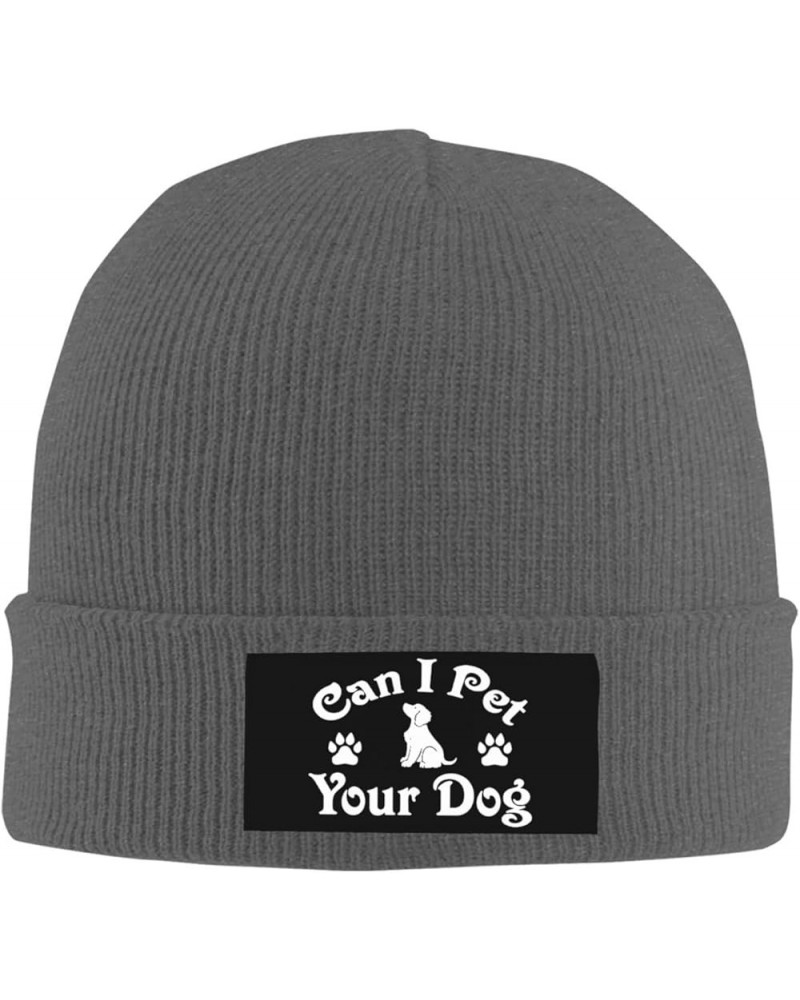 Can I Pet Your Dog Cuffed Beanie Hat Winter Warm Soft Acrylic Men's Knit Hats Skull Cap Deep Heather $11.68 Skullies & Beanies