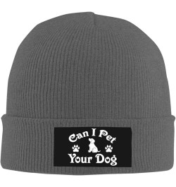 Can I Pet Your Dog Cuffed Beanie Hat Winter Warm Soft Acrylic Men's Knit Hats Skull Cap Deep Heather $11.68 Skullies & Beanies