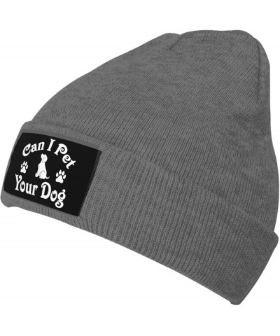 Can I Pet Your Dog Cuffed Beanie Hat Winter Warm Soft Acrylic Men's Knit Hats Skull Cap Deep Heather $11.68 Skullies & Beanies