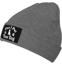 Can I Pet Your Dog Cuffed Beanie Hat Winter Warm Soft Acrylic Men's Knit Hats Skull Cap Deep Heather $11.68 Skullies & Beanies