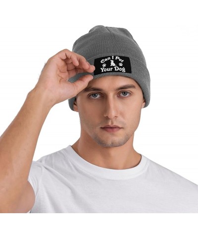 Can I Pet Your Dog Cuffed Beanie Hat Winter Warm Soft Acrylic Men's Knit Hats Skull Cap Deep Heather $11.68 Skullies & Beanies