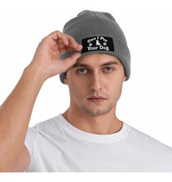 Can I Pet Your Dog Cuffed Beanie Hat Winter Warm Soft Acrylic Men's Knit Hats Skull Cap Deep Heather $11.68 Skullies & Beanies