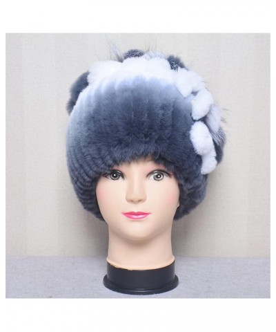 Women Winter Thick Warm Hat Outdoor Soft Fur Cap Beanies Handmade Knit Fur Caps with Flower One Size Wine Red $22.57 Skullies...