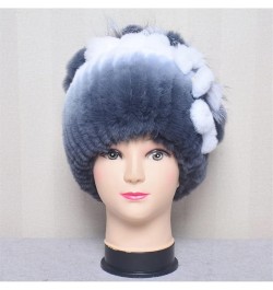 Women Winter Thick Warm Hat Outdoor Soft Fur Cap Beanies Handmade Knit Fur Caps with Flower One Size Wine Red $22.57 Skullies...