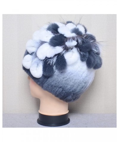 Women Winter Thick Warm Hat Outdoor Soft Fur Cap Beanies Handmade Knit Fur Caps with Flower One Size Wine Red $22.57 Skullies...