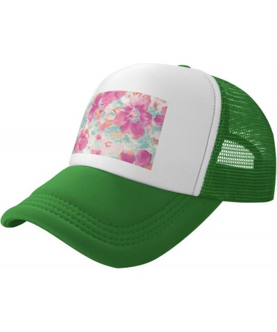 Watercolor Textured Flower Baseball Hats for Men - Mens Trucker Hats - Trucker Hats for Men Green $10.90 Baseball Caps