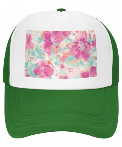 Watercolor Textured Flower Baseball Hats for Men - Mens Trucker Hats - Trucker Hats for Men Green $10.90 Baseball Caps