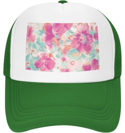 Watercolor Textured Flower Baseball Hats for Men - Mens Trucker Hats - Trucker Hats for Men Green $10.90 Baseball Caps