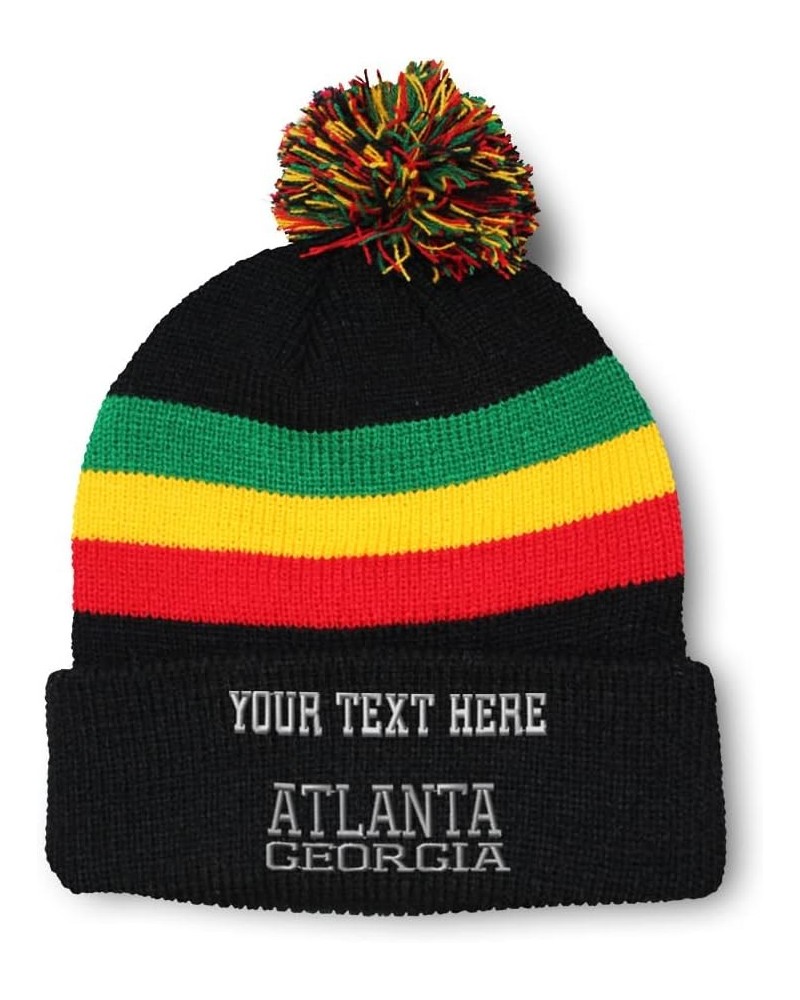 Custom Pom Pom Beanies for Women Georgia Atlanta America USA Embroidery Skull Cap Acrylic 1 Size Rasta Personalized Text Here...