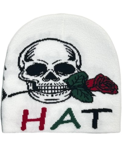 Knit Skull&Rose Pattern Skull Caps Handmade Hat Soft Winter Warmer Knit Hat Cold Winter Presents for Students Teens White $5....