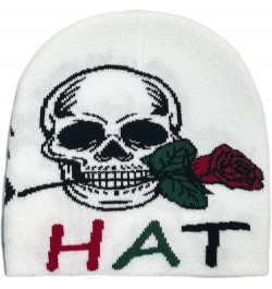 Knit Skull&Rose Pattern Skull Caps Handmade Hat Soft Winter Warmer Knit Hat Cold Winter Presents for Students Teens White $5....