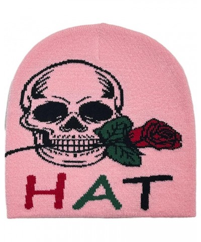 Knit Skull&Rose Pattern Skull Caps Handmade Hat Soft Winter Warmer Knit Hat Cold Winter Presents for Students Teens White $5....