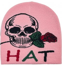 Knit Skull&Rose Pattern Skull Caps Handmade Hat Soft Winter Warmer Knit Hat Cold Winter Presents for Students Teens White $5....