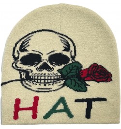 Knit Skull&Rose Pattern Skull Caps Handmade Hat Soft Winter Warmer Knit Hat Cold Winter Presents for Students Teens White $5....