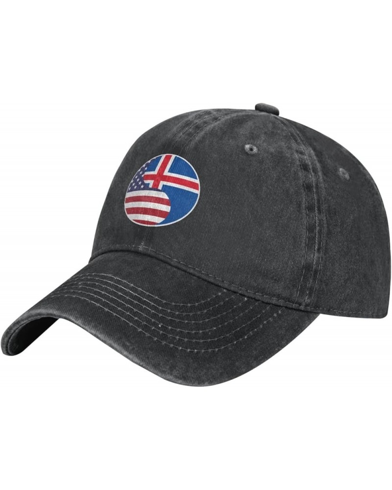 Yin Yang Flag Combination of America and Iceland Retro Baseball Cap for Women Men Baseball Hat Golf Dad Hats Black $12.07 Bas...