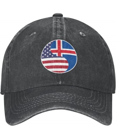 Yin Yang Flag Combination of America and Iceland Retro Baseball Cap for Women Men Baseball Hat Golf Dad Hats Black $12.07 Bas...