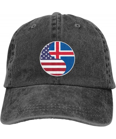 Yin Yang Flag Combination of America and Iceland Retro Baseball Cap for Women Men Baseball Hat Golf Dad Hats Black $12.07 Bas...