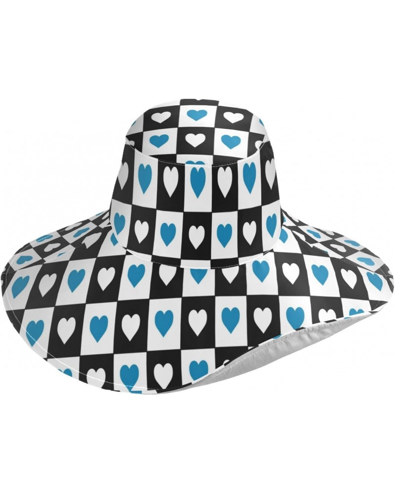 Gardening Hat for Women Blue Black White Turquoise Checkered Heart Womens Sun Hat Brim Summer UV Hat Fishing Hat Summer Beach...