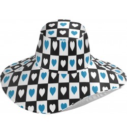 Gardening Hat for Women Blue Black White Turquoise Checkered Heart Womens Sun Hat Brim Summer UV Hat Fishing Hat Summer Beach...