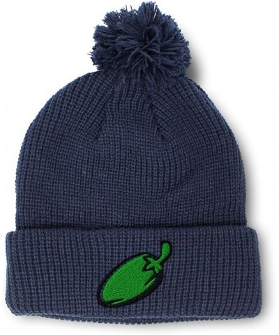 Pom Pom Beanies for Women Jalapeno A Embroidery Skull Cap Vegetables Winter Hats for Men Acrylic 1 Size Navy Design Only $18....