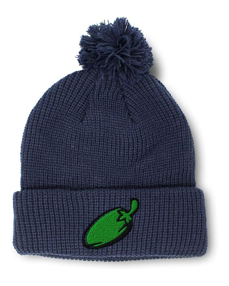 Pom Pom Beanies for Women Jalapeno A Embroidery Skull Cap Vegetables Winter Hats for Men Acrylic 1 Size Navy Design Only $18....