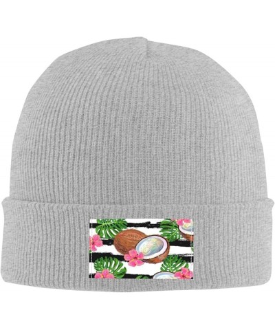 Beanie Hats for Men Women Tropical Coconut and Flowers Acrylic Ski Beanie Cap Gray $9.04 Skullies & Beanies