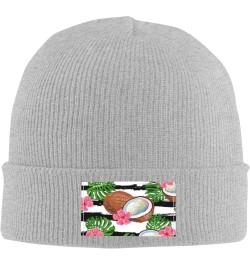 Beanie Hats for Men Women Tropical Coconut and Flowers Acrylic Ski Beanie Cap Gray $9.04 Skullies & Beanies