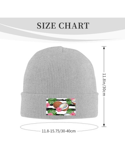 Beanie Hats for Men Women Tropical Coconut and Flowers Acrylic Ski Beanie Cap Gray $9.04 Skullies & Beanies