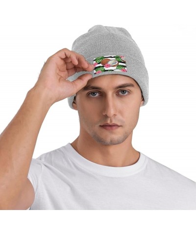 Beanie Hats for Men Women Tropical Coconut and Flowers Acrylic Ski Beanie Cap Gray $9.04 Skullies & Beanies